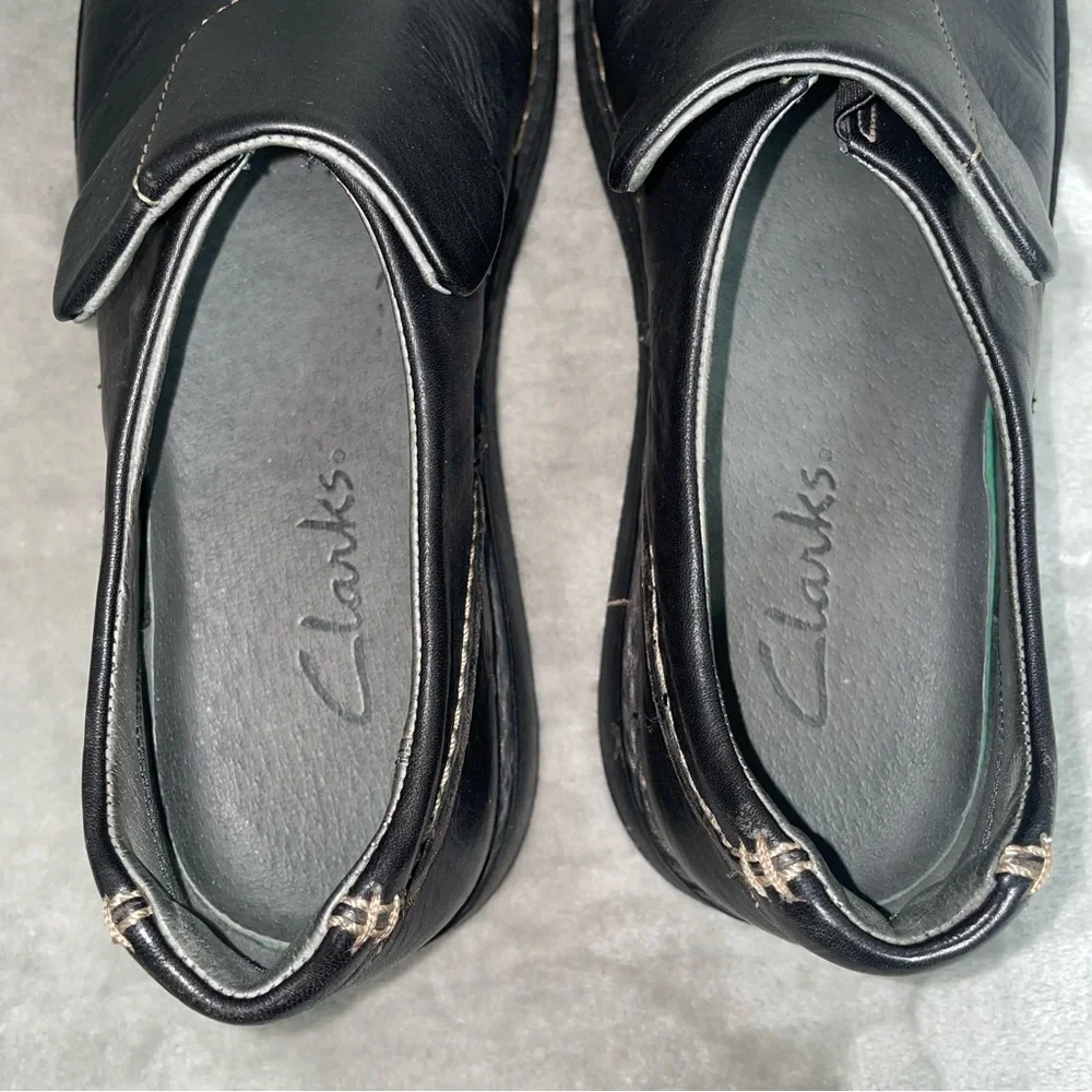 Clarks Active Air Black Leather Loafers Light Stitching Men's Size 12 Slip On